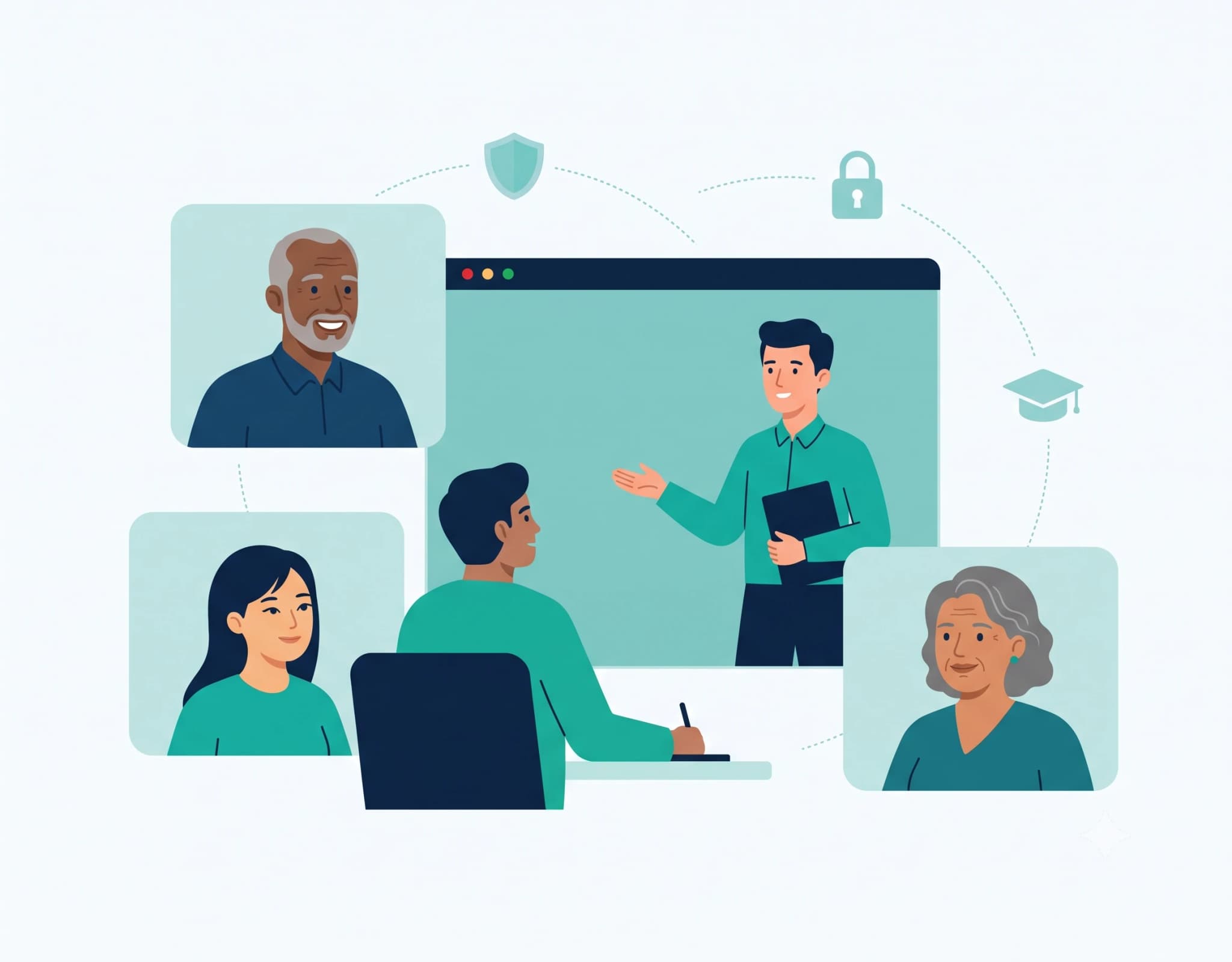 An instructor teaching a live online cyber security class